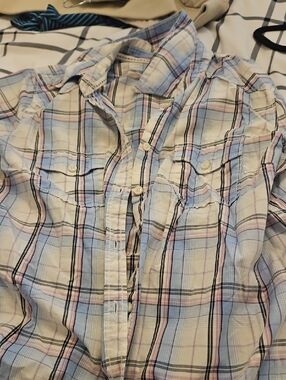 H&M Light Blue, White and Pink Plaid Button-Down Shirt